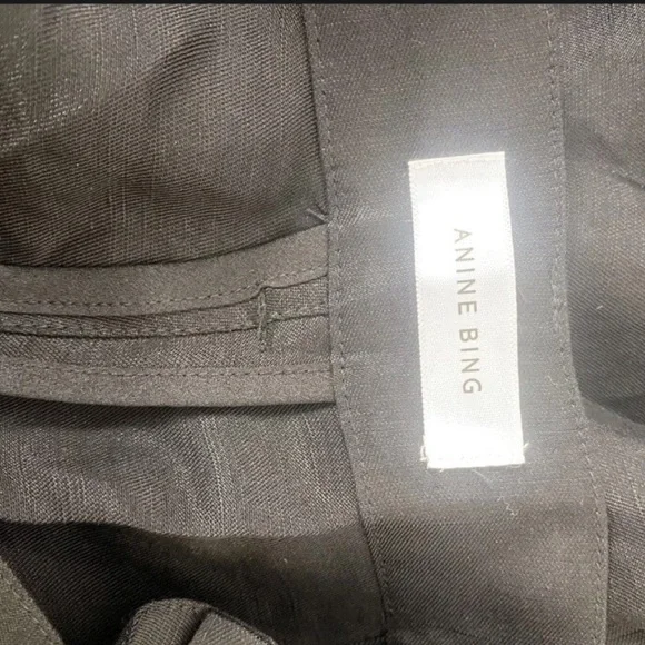 Anine Bing Carla Pleated Twill Wide Leg Trousers Pants Linen Blend Black Size 34 - Picture 8 of 13